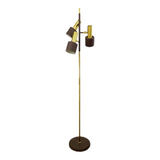 Mid-Century Modern Adjustable Floor Lamp in Brass and Brown from Raak For Sale