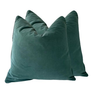 Early 21st Century Custom Velvet Jade Green Pillows - a Pair For Sale