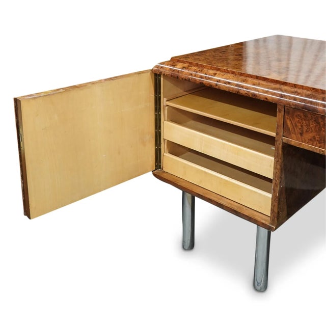 1930s 1930s Large Art Deco Desk Amboyna Writing Desk Chrome Legs For Sale - Image 5 of 15