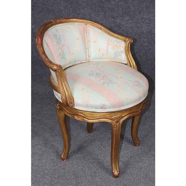Wood French Louis XV Style Giltwood Swivel Vanity Bench by Auffray For Sale - Image 7 of 12