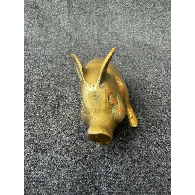 Vintage Solid Brass Lounging Pig Figure For Sale - Image 11 of 15