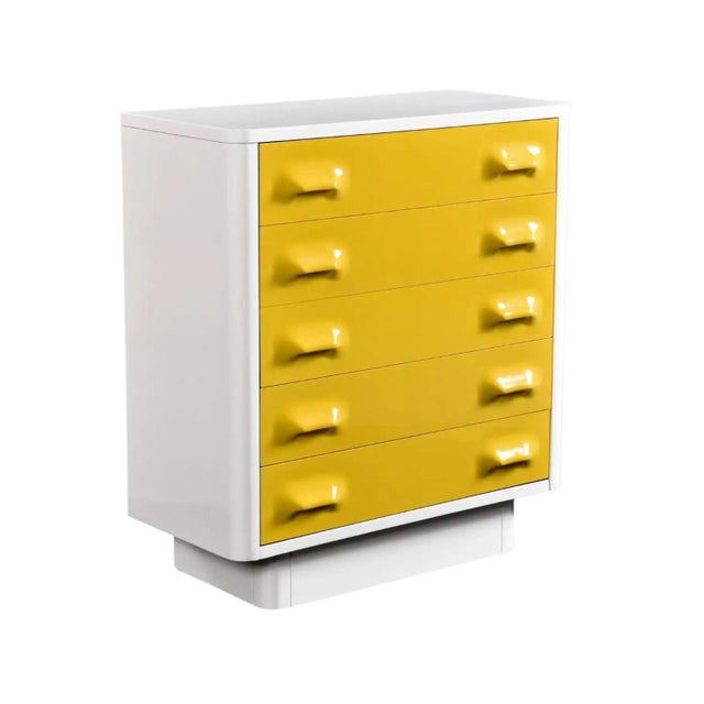 Restored Raymond Loewy Inspired Yellow Chapter One Highboy Dresser Chest For Sale