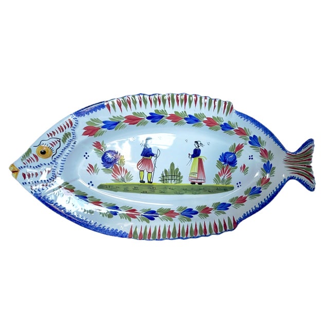 HB Quimper Odetta Vintage Henriot Quimper Fish Serving Platter For Sale - Image 4 of 12