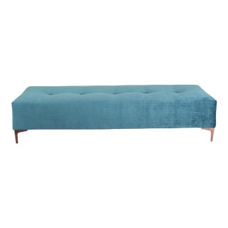Teal Velvet Bench With Metal Legs For Sale