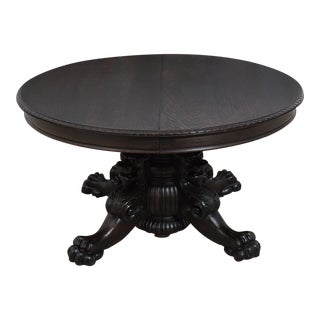 Rj Horner Lion Head Round Oak Dining Table - 8 Leaves For Sale