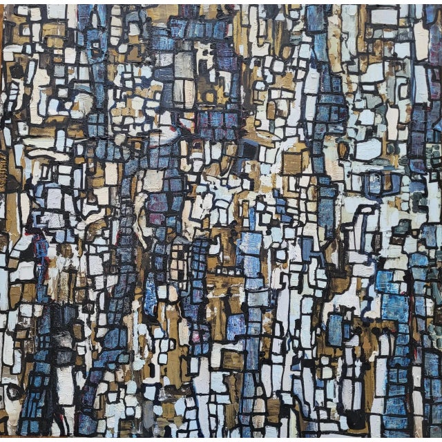 Working 2 is a timeless abstract expressionistic contemporary oil painting measuring 36 x 36 inches. by Lynn Christian...