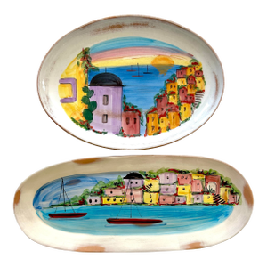 Pair of Mid 20th Century Vietri La Fenice Italian Hand Painted Large Platters