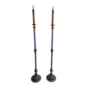 1920's Mizner Style Polychromed Pole Lamps - Set of 2