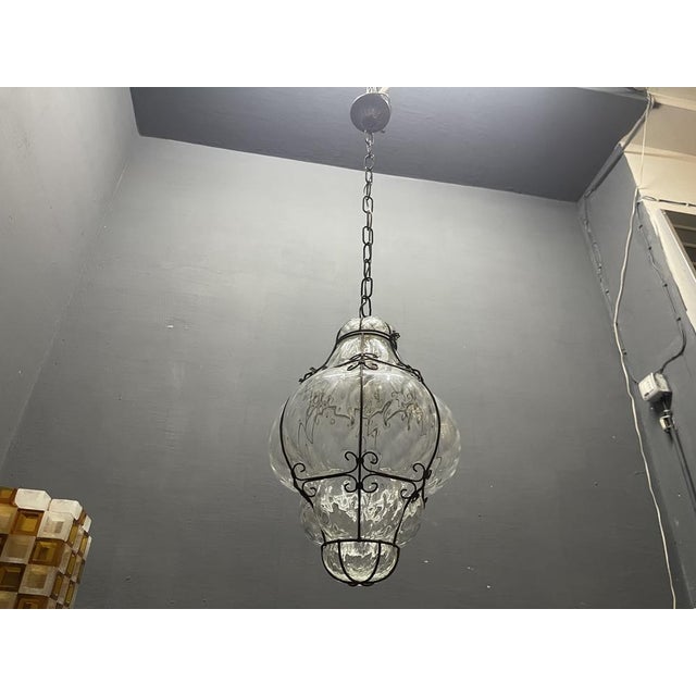 Wrought Iron Murano Glass Light Pendant, 1960s For Sale - Image 3 of 9