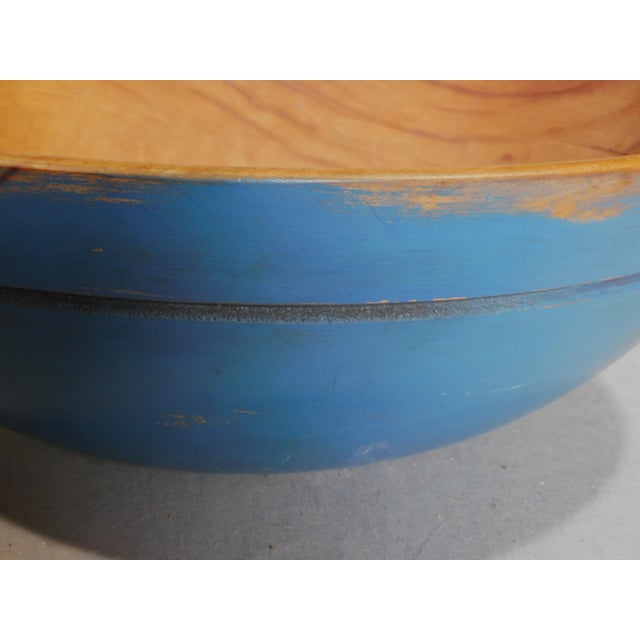 Antique Large Chopping Bowl Original Dump Cart Blue Paint 19th C American Maple For Sale In Portland, ME - Image 6 of 9
