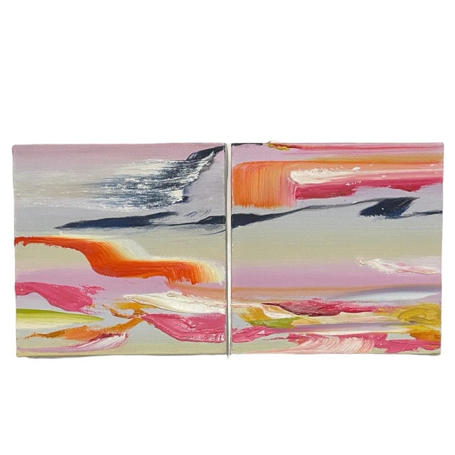 Textile Martyn Jones, Surrealist Abstract Painting Pair, Martyn Jones British Color Diptych Painting - A Pair For Sale - Image 7 of 12