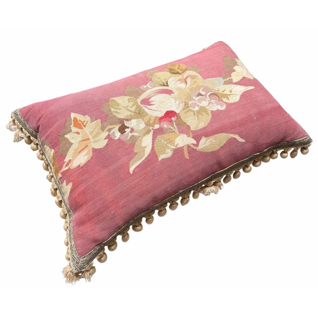 French Aubusson Needlepoint & Silk Down Designer Pillow.