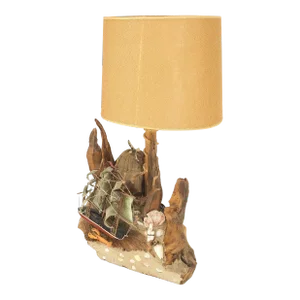 Sea Naval Shells Theme Decorated Driftwood Base Table Lamp Mid-Century Modern