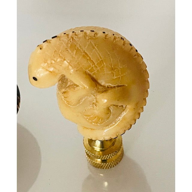 Shabby Chic 1960s Florida Iguana and Armadillo Carved Figurines Lamp Finials - a Pair For Sale - Image 3 of 4
