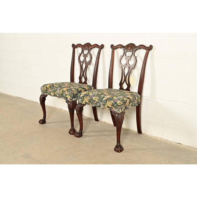 Romweber Romweber Antique Chippendale Carved Mahogany Side Chairs or Dining Chairs, Pair For Sale - Image 4 of 13