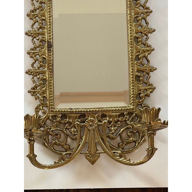 Vintage Pair Italian Bacchus Brass Mirror Wall Hanging Sconces Candleholders For Sale In Atlanta - Image 6 of 12