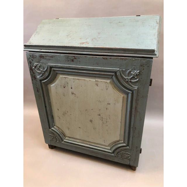 Early 18th Century French Provincial Blue Gray Painted Single Door Cabinet With Sloped Top For Sale In Washington DC - Image 6 of 7