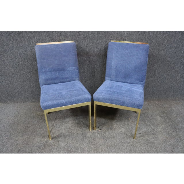 Mid Century Blue & Brass Side Chairs For Sale - Image 4 of 11