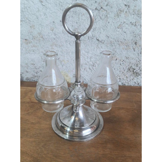 Silver-Plated Oil and Vinegar Set with Bottles and Anchor by Ercuis, 1890s, Set of 3 For Sale - Image 4 of 7