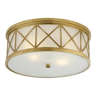 Suzanne Kasler for Visual Comfort Signature Montpelier Large Flush Mount in Hand-Rubbed Antique Brass with Frosted Glass For Sale