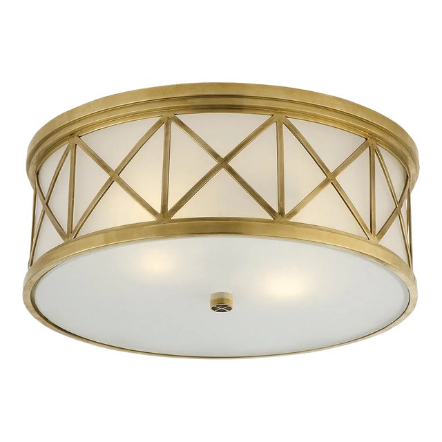 Suzanne Kasler for Visual Comfort Signature Montpelier Large Flush Mount in Hand-Rubbed Antique Brass with Frosted Glass For Sale