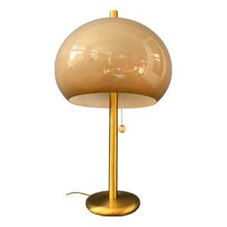Large Vintage Space Age Brass and Acrylic Glass Mushroom Table Lamp For Sale