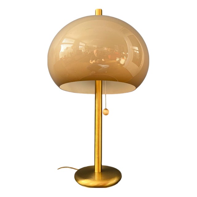 Large Vintage Space Age Brass and Acrylic Glass Mushroom Table Lamp For Sale