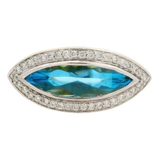 4.50 Carat Blue Topaz Diamond 18k Two-Tone Gold Halo Ring, Size 7 For Sale