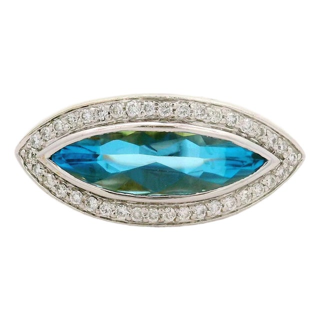 4.50 Carat Blue Topaz Diamond 18k Two-Tone Gold Halo Ring, Size 7 For Sale