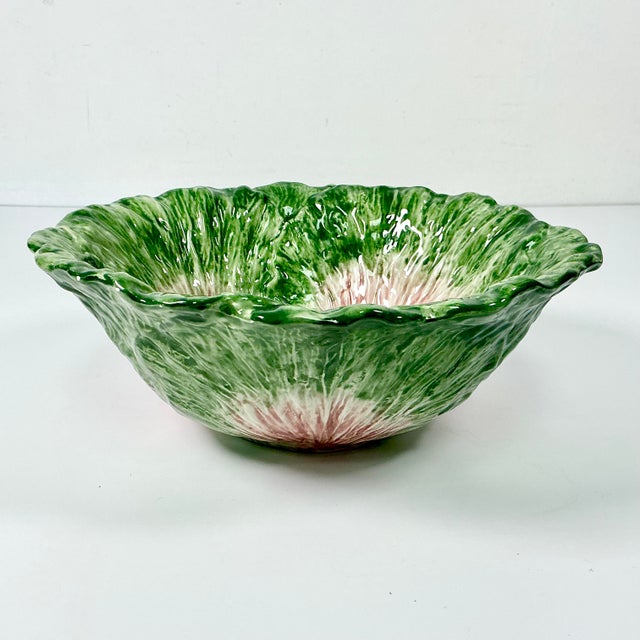 Hollywood Regency 1980s Vintage Hollywood Regency Boho Chic Majolica Cabbageware Serving Bowl For Sale - Image 3 of 10