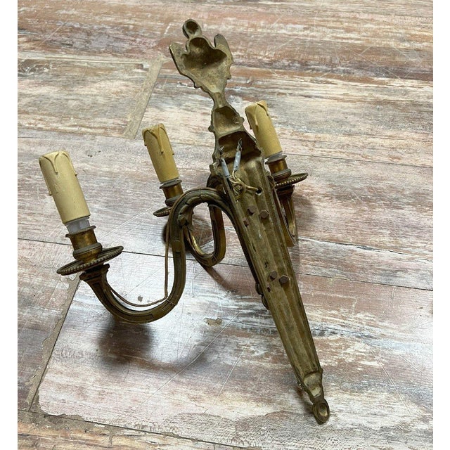 Louis XVI Style Gilt Bronze Wall Sconces with Two Lights, Set of 2 For Sale - Image 6 of 7