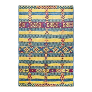 Modern, One-of-a-Kind Handmade Area Rug - Blue, 5' 5" x 7' 10" For Sale