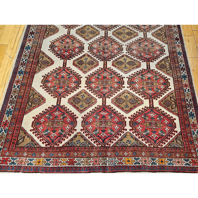 Textile Vintage Persian Malayer Gallery Rug, Hand-Knotted Wool, Geometric Pattern, 7x13, Ivory & Red For Sale - Image 7 of 14