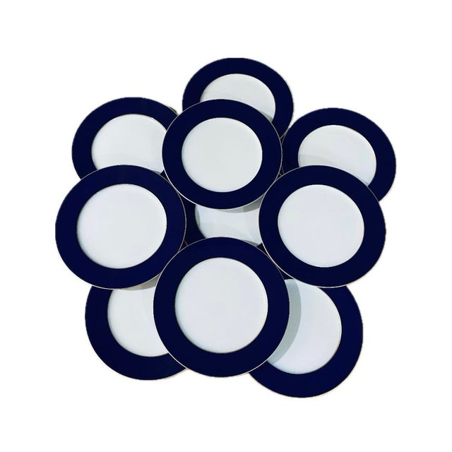 Rustic European French Cobalt Blue Large Buffet/Charger Plates by Raynaud - Set of 10 For Sale - Image 3 of 11