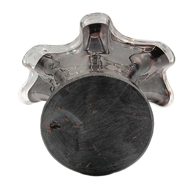 Glass Vintage Italian Black Swirl Ruffled Large Glass Vase For Sale - Image 7 of 8