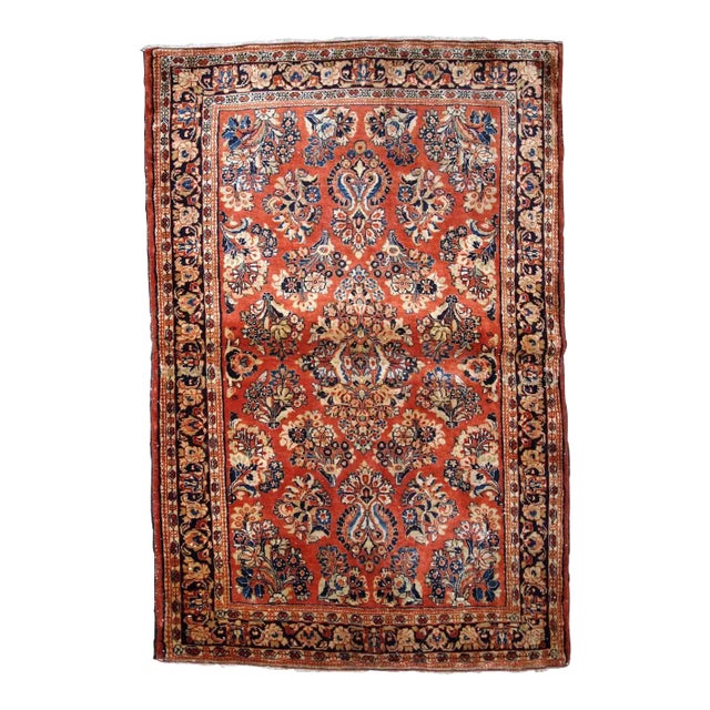 1920s Antique Handmade Persian Sarouk Rug For Sale