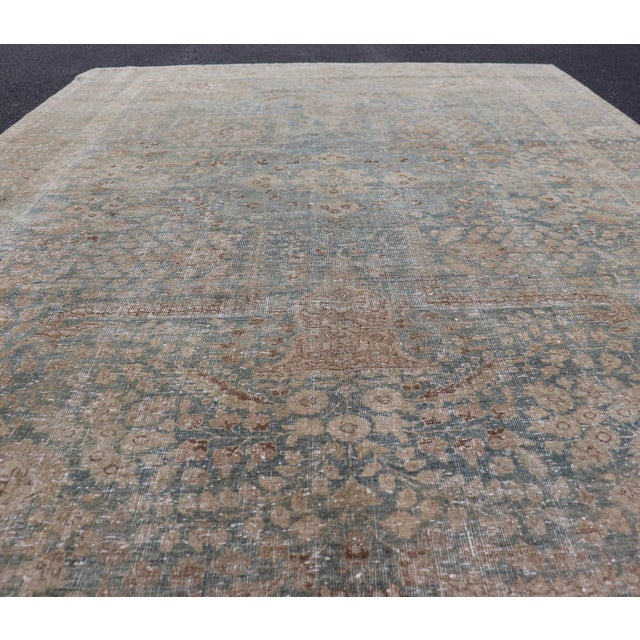 Textile Antique Persian Tabriz Rug With Light Blue Field and Subtle Allover Design For Sale - Image 7 of 14