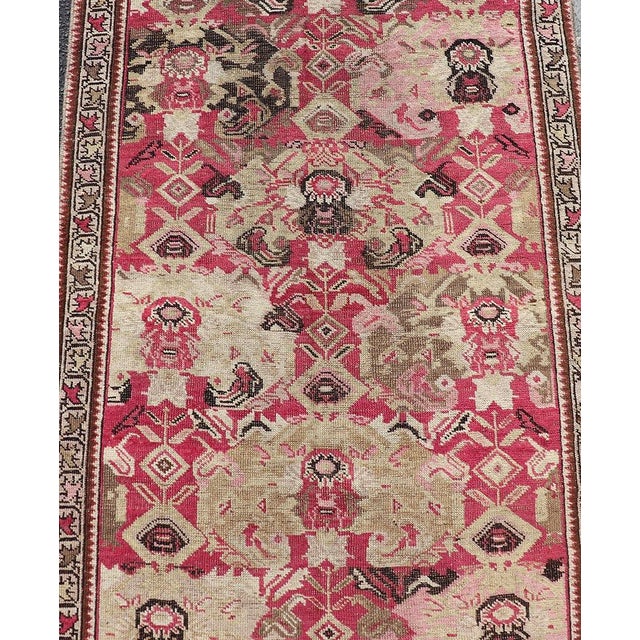 Long Antique Caucasian Karabagh Runner With Ivory and Rose Field Design For Sale - Image 9 of 10