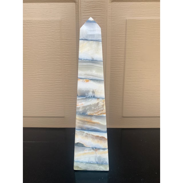 White Late 20th Century Neoclassical Grand Tour Solid Marble Blue, Tan, and White Obelisk For Sale - Image 8 of 8