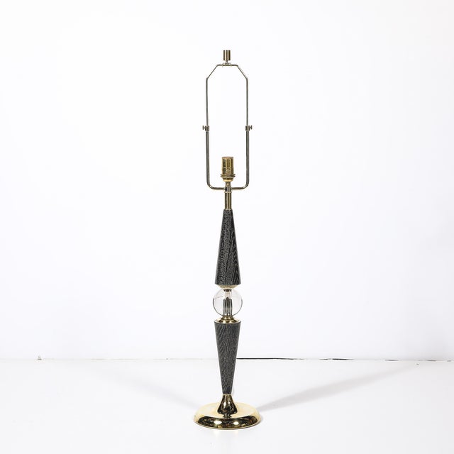 1960s Mid-Century Tapered Brass & Silver Cerused Walnut Table Lamps W/ Sphere Detail For Sale In New York - Image 6 of 15