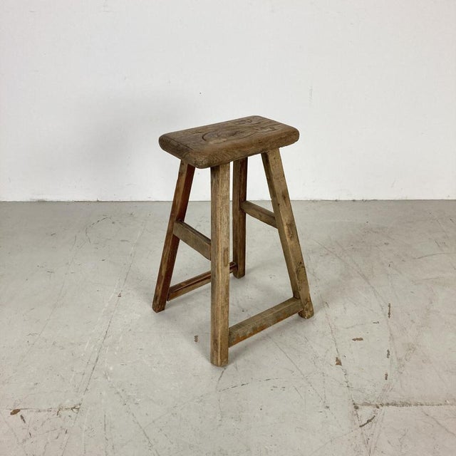 Rustic Wooden Waxed Stool X101 For Sale - Image 5 of 5