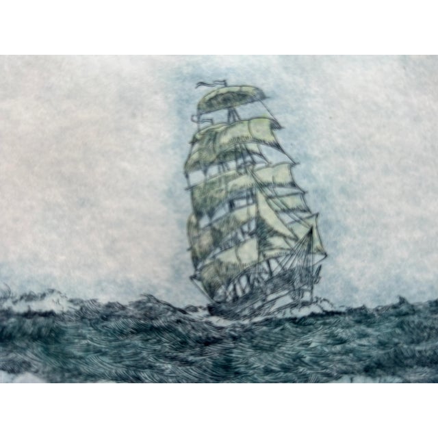 Original Hand Colored Artists Proof Etching of a Clipper Ship on the Ocean by G Banse For Sale - Image 4 of 6