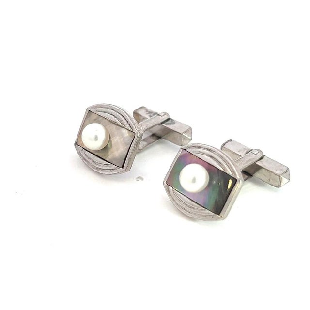 Mikimoto Estate Akoya + Mother of Pearl Cufflinks 5.2 mm Sterling Silver M381 This elegant Authentic Mikimoto Men's...