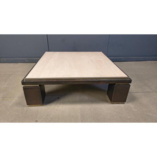 Copper Copper and Travertine Coffee Table from Belgochrom, 1970s For Sale - Image 8 of 9