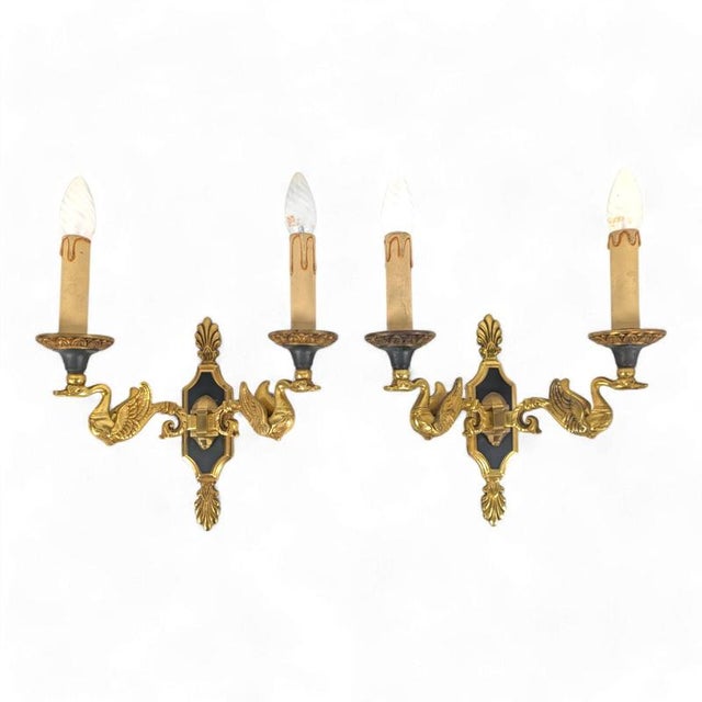 Metal Empire Style Bronze Wall Lights, Set of 2 For Sale - Image 7 of 7