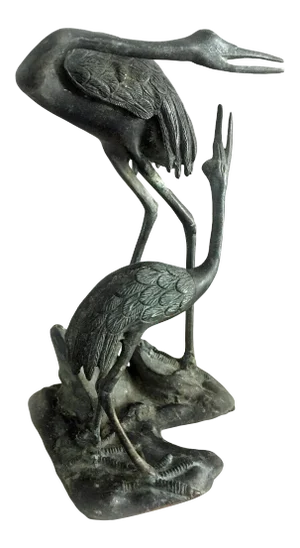 Japanese Bronze Sculpture, Pair of Cranes