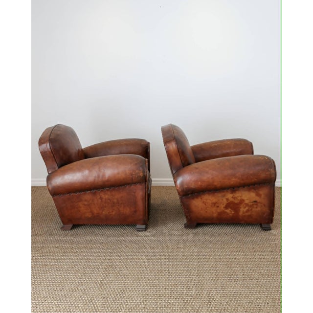 Pair of Antique French Leather Club Chairs - Circa 1920s For Sale - Image 4 of 16