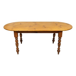 Vintage French Country Oval Pine Wood 78" Baluster Leg Farmhouse Dining Table For Sale