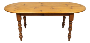Vintage French Country Oval Pine Wood 78" Baluster Leg Farmhouse Dining Table