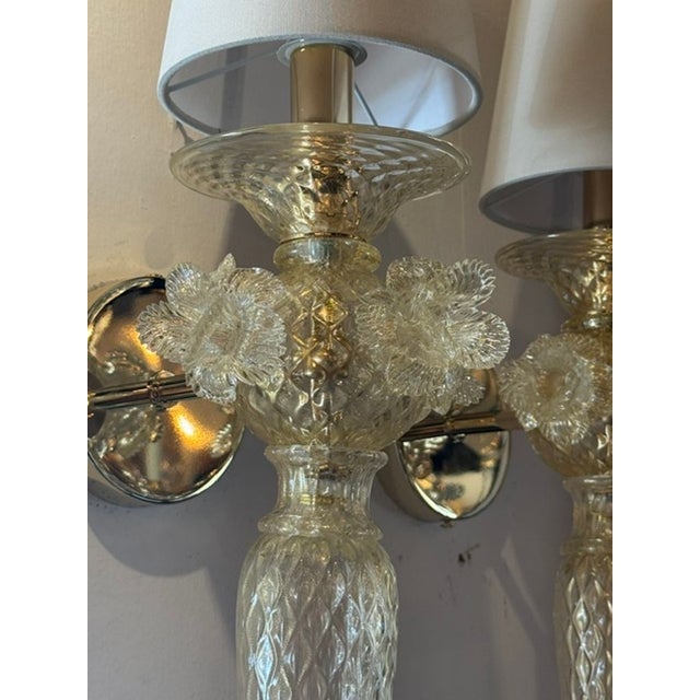 Early 21st Century Murano Gold Venetian Style Flower Sconces - a Pair For Sale - Image 5 of 8
